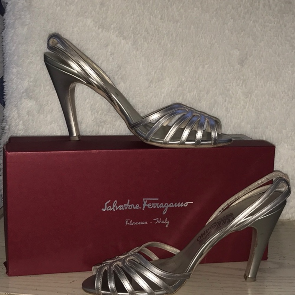 Salvatore Ferragamo Silver/Taupe Strappy Sandal